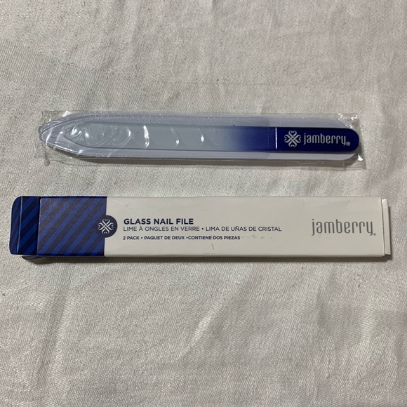 NWT Jamberry 2 Pack Glass Nail File, Blue Logo with plastic holder - Picture 2 of 2
